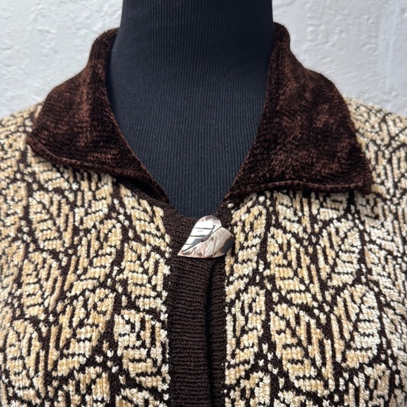 Vintage 90s Dia wool leaf print chunky cardigan sweater size Large - Picture 5 of 16